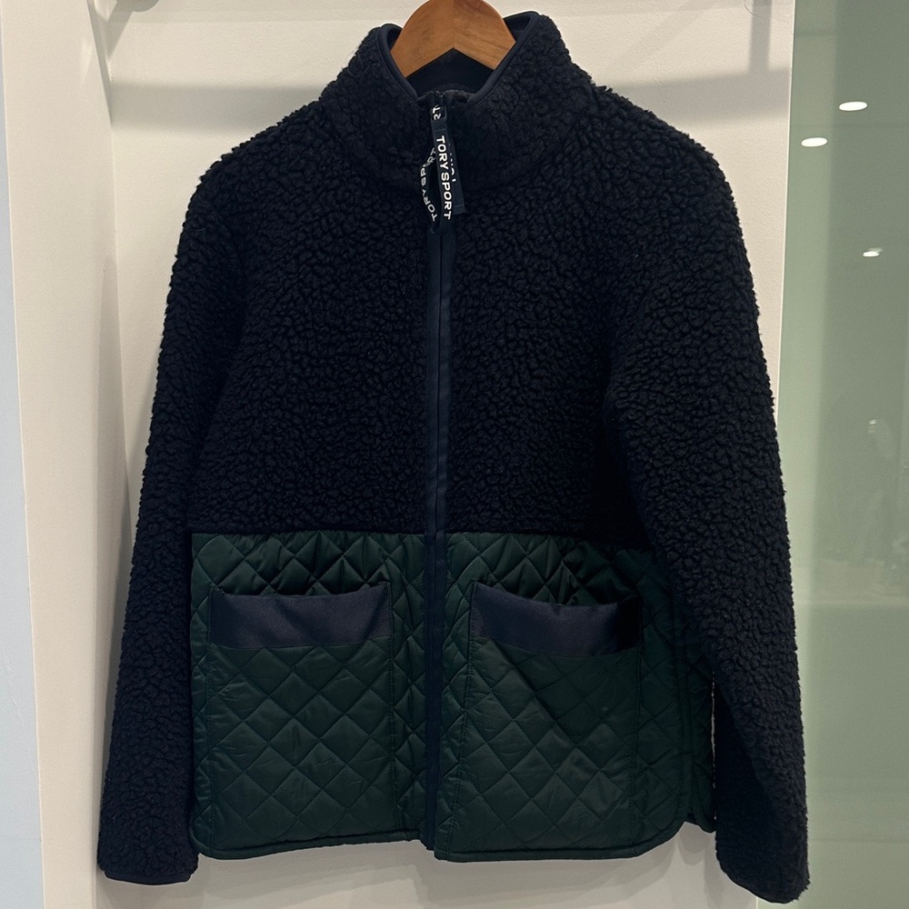 Tory Sport Navy and Green Fleece Jacket - size Small